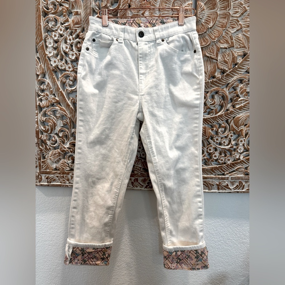 Matilda Jane Clothing White w/ Floral Cuffs Jeans- size 2